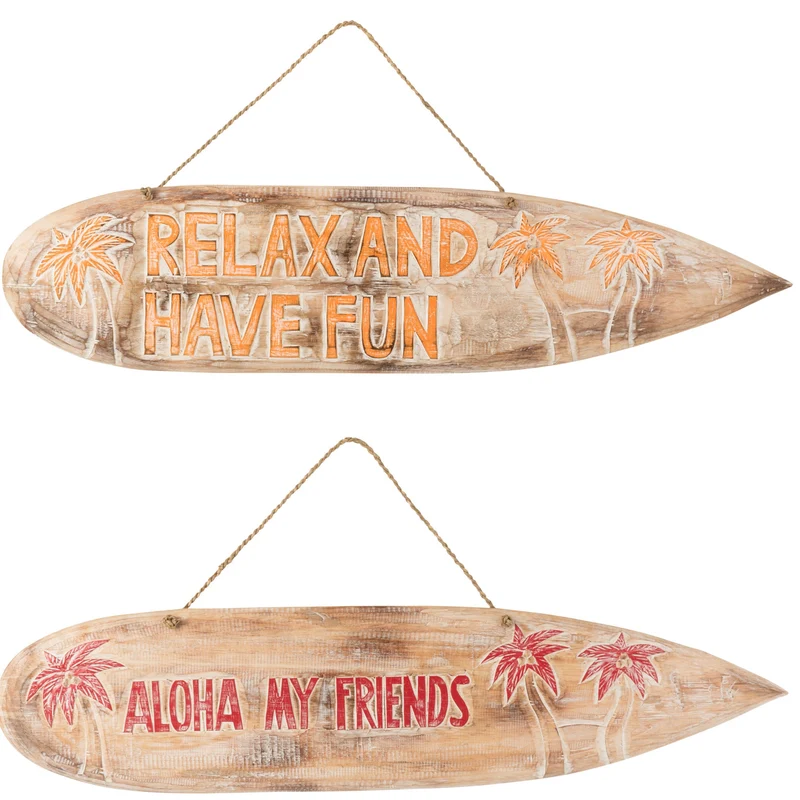 Aloha Vibes – Surf Tiki Holzplakate im 2er Set Hawaii Look