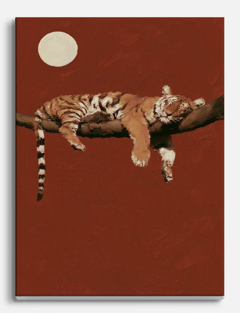 Sleeping Tiger Under a Full Moon Canvas Print