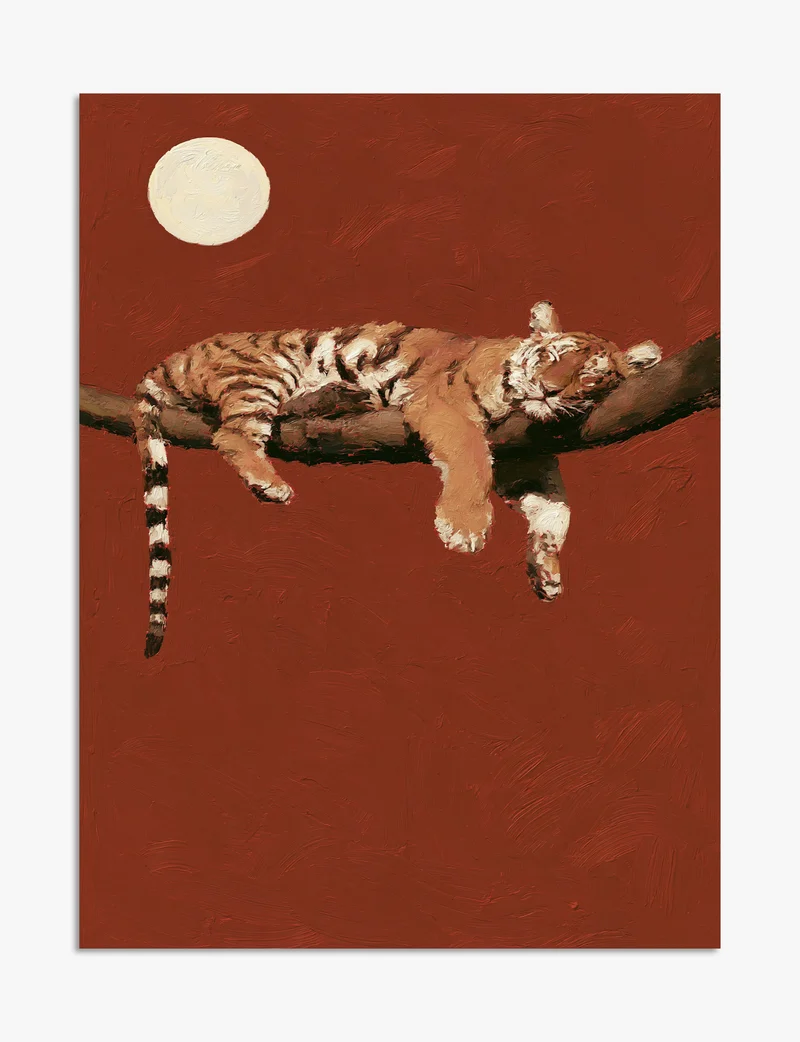 Sleeping Tiger Under a Full Moon Art Print