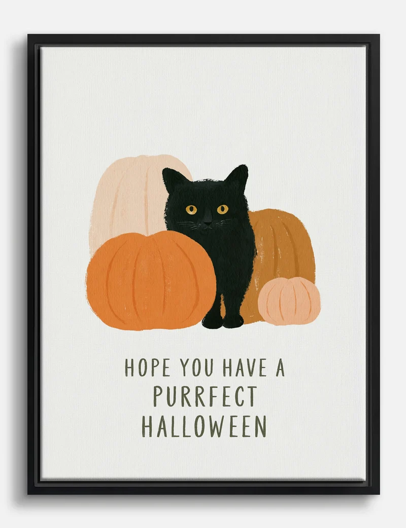 Purrfect Halloween Black Cat Canvas Print