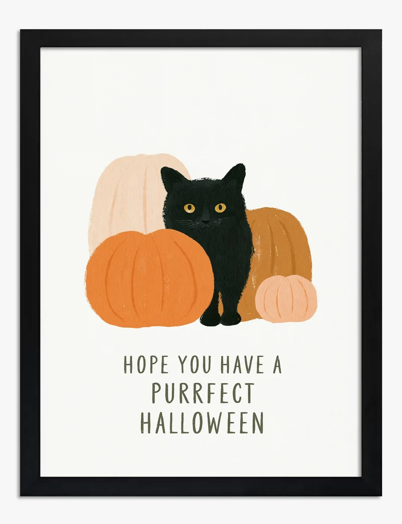Purrfect Halloween Black Cat Art Print