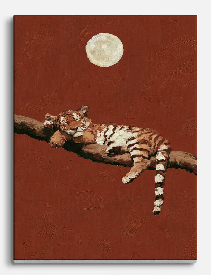 Sleeping Tiger Under a Full Moon Canvas Print