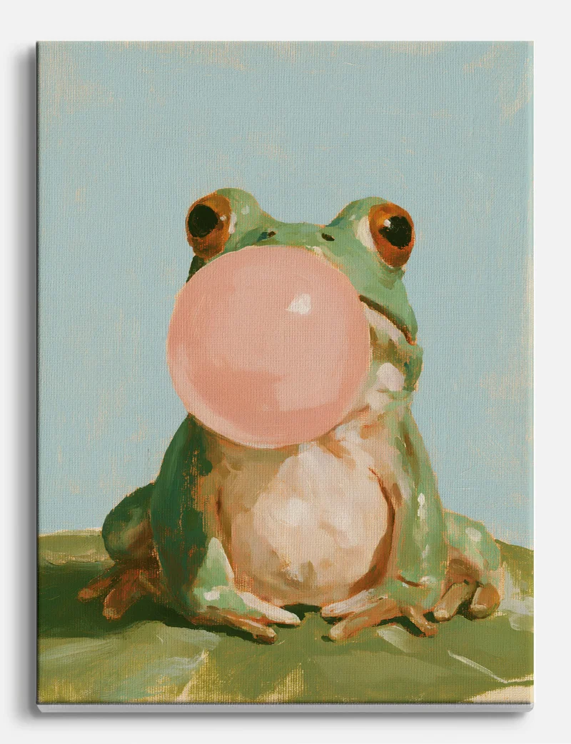 Frog Blowing a Bubblegum Bubble Canvas Print
