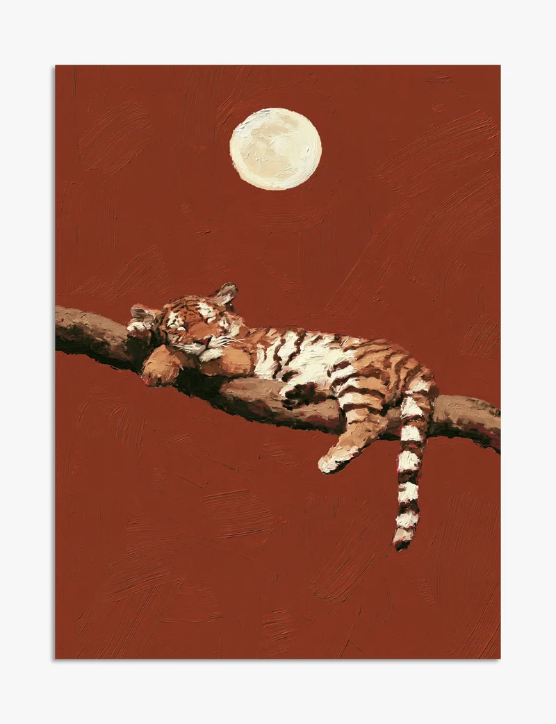 Sleeping Tiger Under a Full Moon Art Print