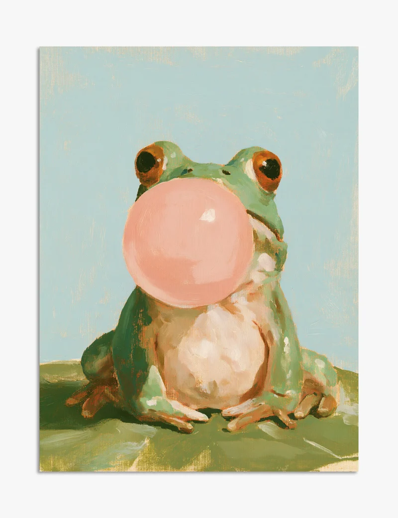 Frog Blowing a Bubblegum Bubble Art Print