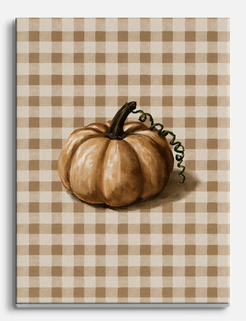 Little Pumpkin on Beige Gingham Canvas Print