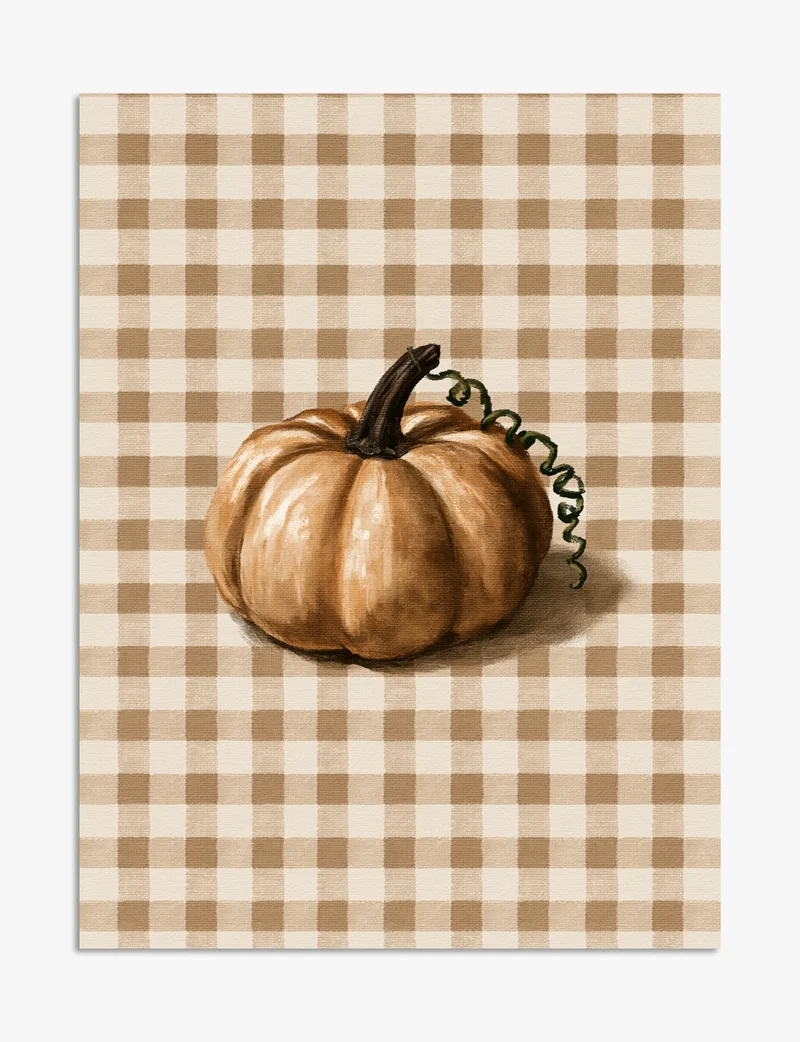Little Pumpkin on Beige Gingham Art Print