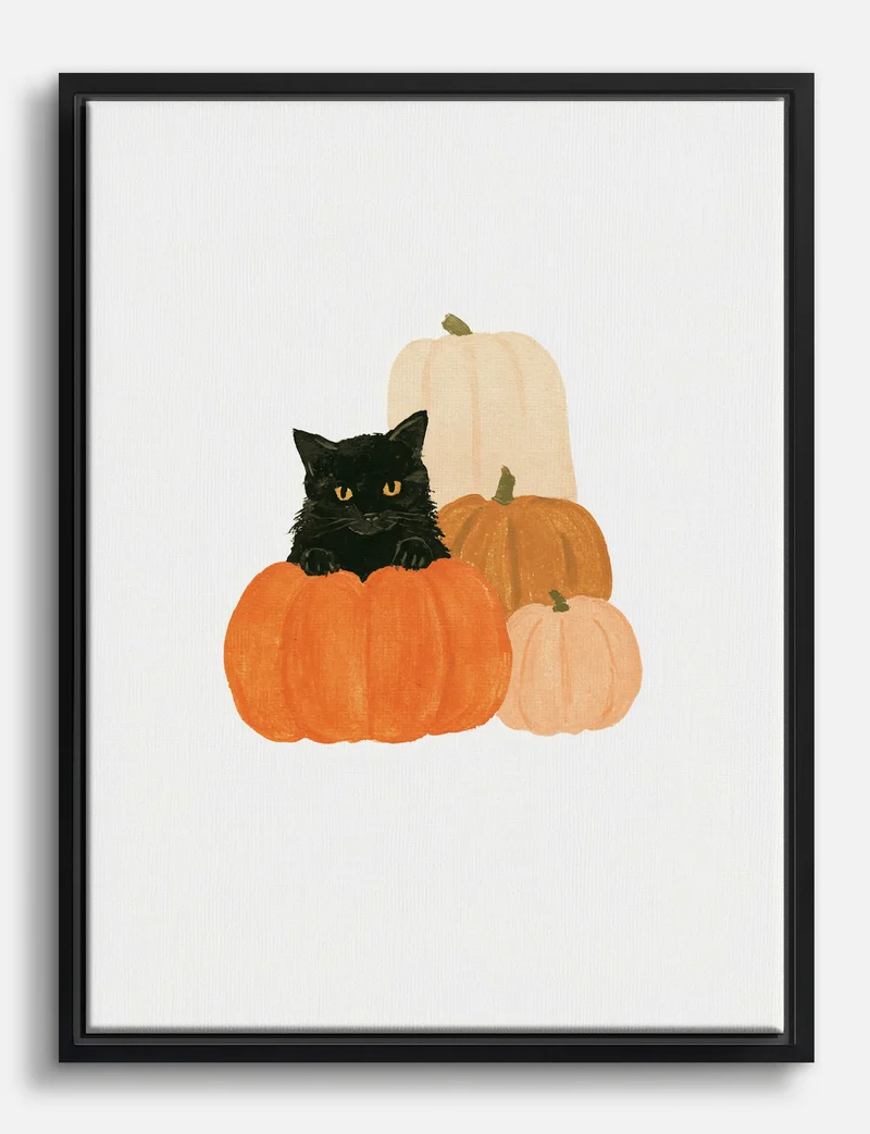 Black Cat and Pumpkins Canvas Print