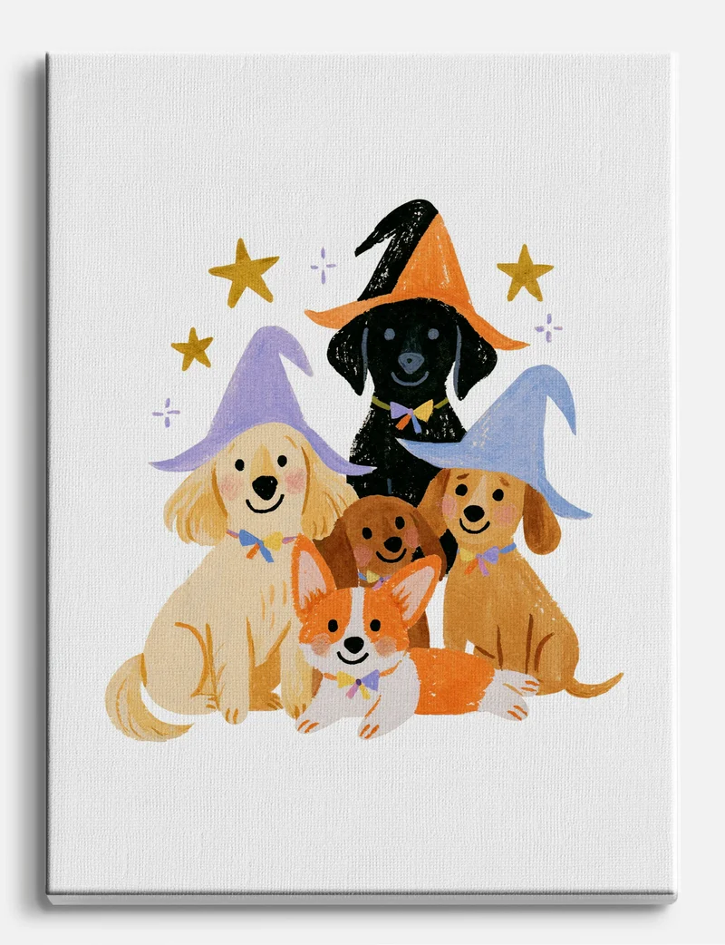 Halloween Dogs in Witch Hats Canvas Print