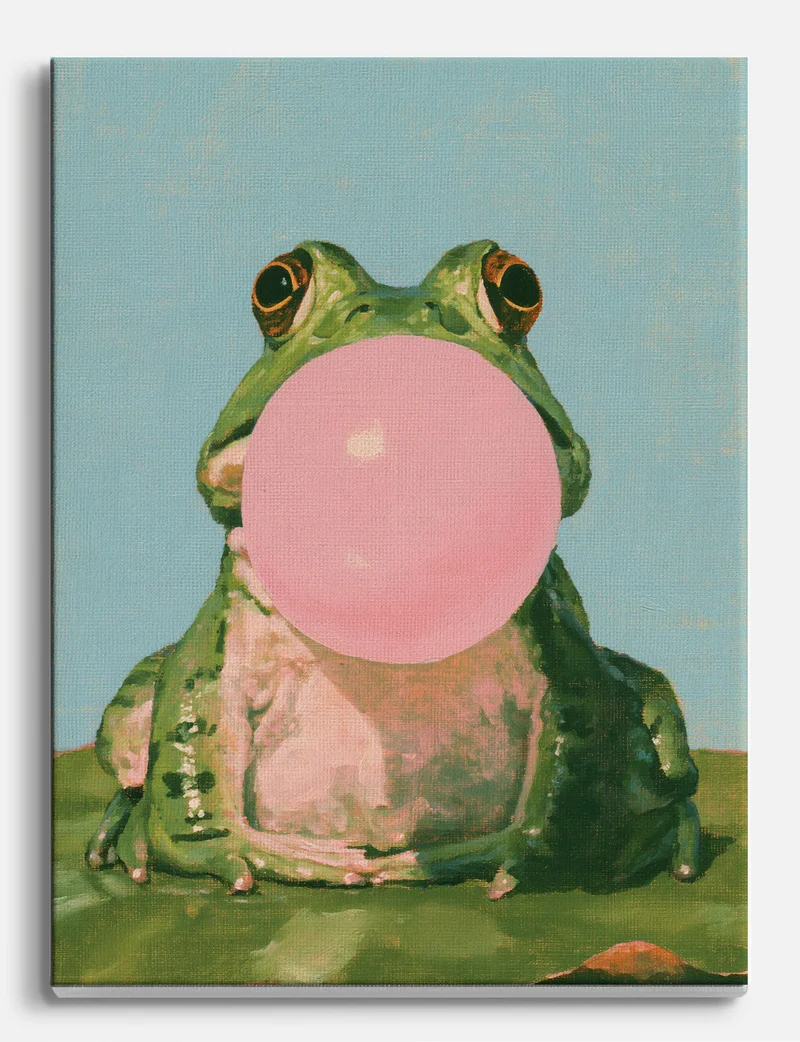 Frog with Pink Bubblegum Canvas Print