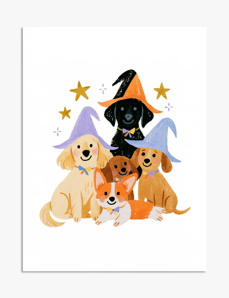 Halloween Dogs in Witch Hats Art Print