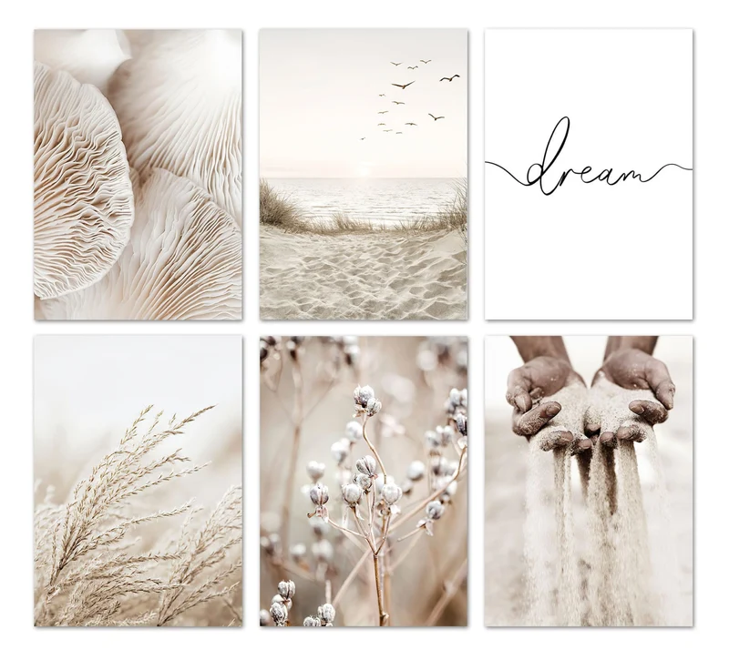 Poster Meer Pampasgras Beige · Wandbilder Wohnzimmer & Schlafzimmer · Deko Print Bilder · ohne Rahmen