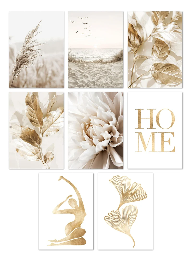 Poster Meer Pampasgras Beige Gold · Wandbilder Wohnzimmer & Schlafzimmer · Deko Print Bilder · ohne Rahmen