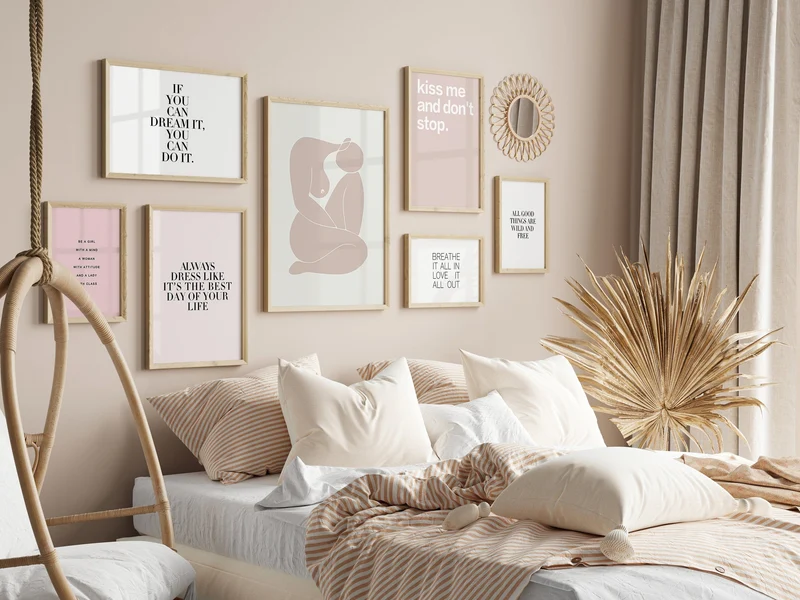 Poster Abstrakt Rosa Schwarz · Inspirierende Sprüche · Wandbilder Wohnzimmer & Schlafzimmer · Deko Print Bilder · ohne Rahmen