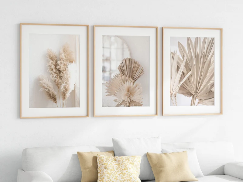 Poster Pampasgras Beige Spiegel · Wandbilder Wohnzimmer & Schlafzimmer · Deko Print Bilder · ohne Rahmen