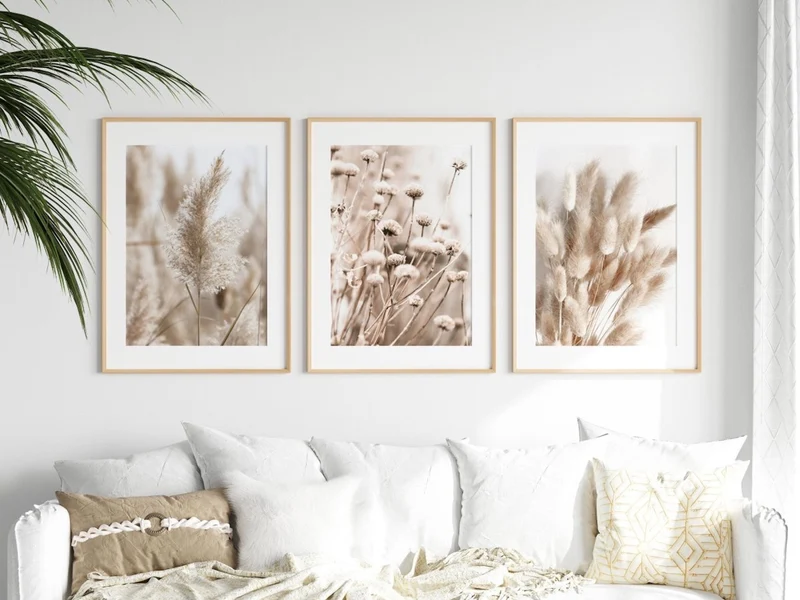 Poster Pampasgras Beige Blätter · Wandbilder Wohnzimmer & Schlafzimmer · Deko Print Bilder · ohne Rahmen
