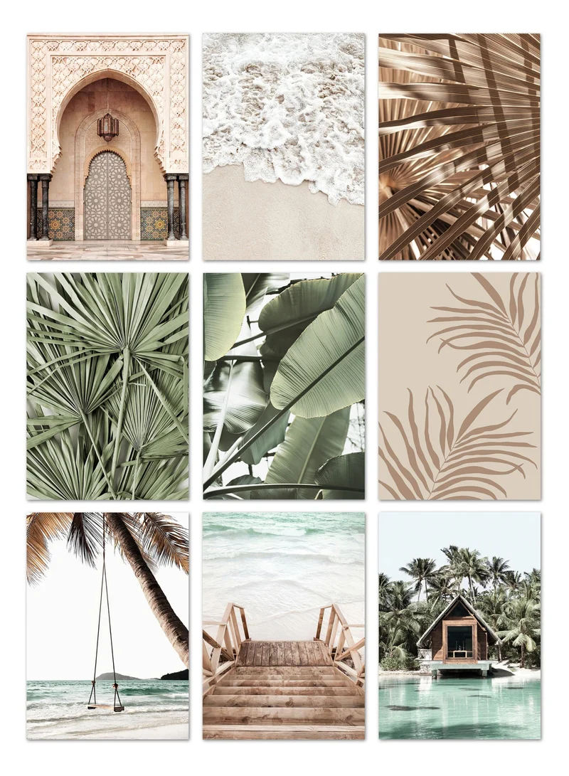 Poster Meer Blätter Überwasser Bungalow Strandschaukel · Wandbilder Wohnzimmer & Schlafzimmer · Deko Print Bilder · ohne Rahmen