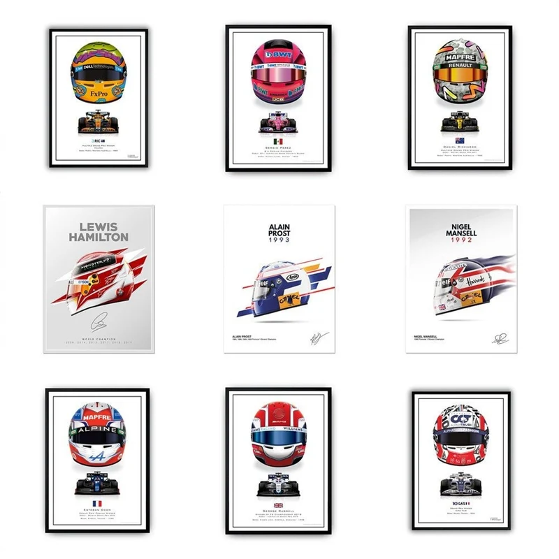Poster Formel 1 Helme Rennfahrer Unterschriften · Deko Print ohne Rahmen