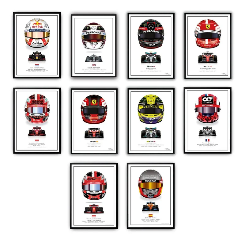 Poster Formel 1 Helme Rennfahrer Gewinner · Deko Print ohne Rahmen