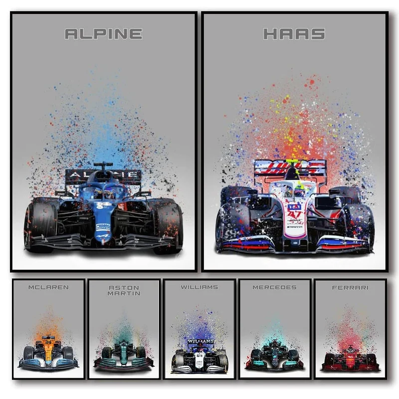 Poster Formel 1 Rennwagen Aquarell · Deko Print ohne Rahmen