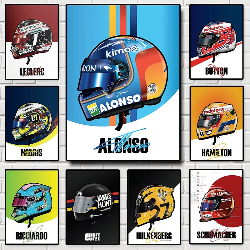 Poster Formel 1 Helm Rennfahrer Name Unterschrift · Deko Print ohne Rahmen