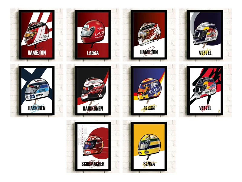 Poster Formel 1 Helm Rennfahrer Name Unterschrift · Deko Print ohne Rahmen