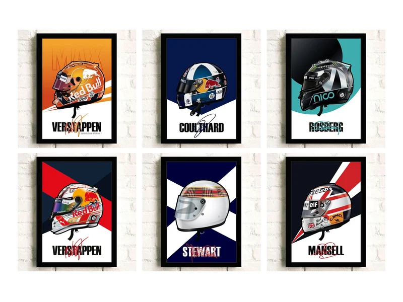 Poster Formel 1 Helm Rennfahrer Name Unterschrift · Deko Print ohne Rahmen