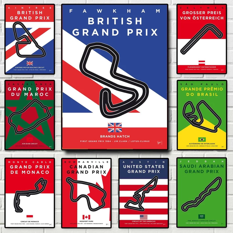 Poster Formel 1 Rennstrecke Länder Flagge · Deko Print ohne Rahmen