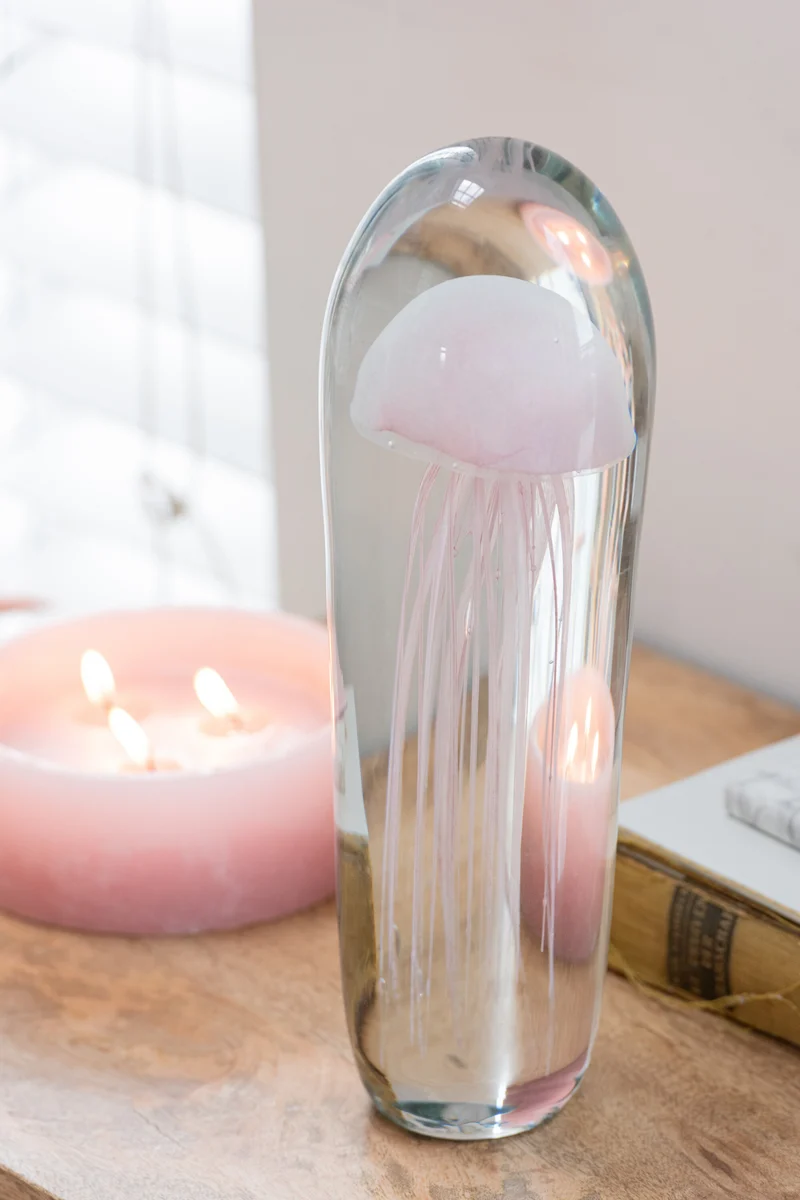 2er-Set Rosa Glas Quallen Briefbeschwerer Dekoation