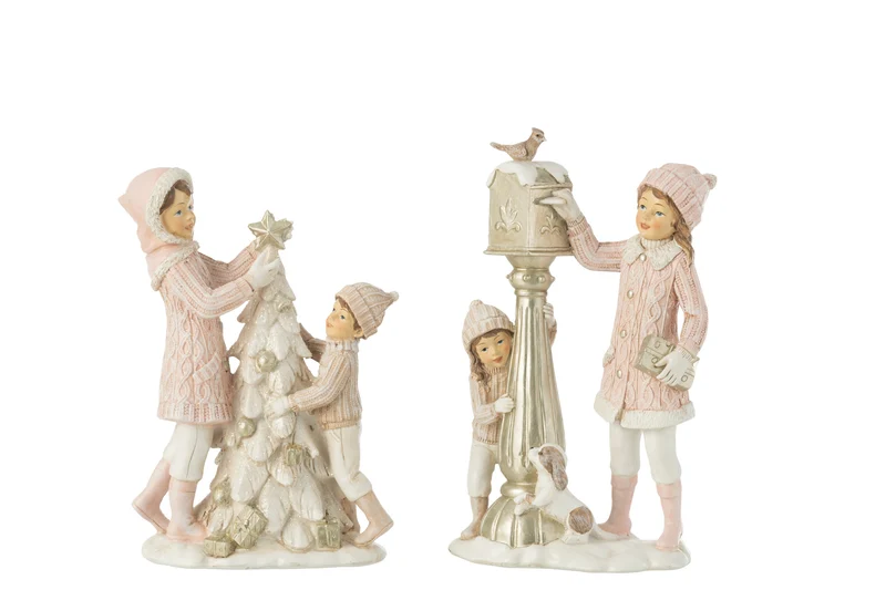 Weihnachtsfiguren Mädchen und Junge Tannenbaum Briefkasten Weiss Rosa 2er Set