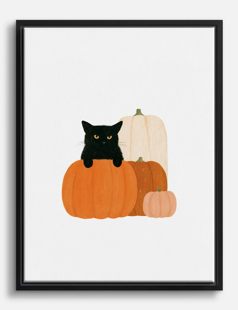 Black Cat in the Pumpkin Patch Canvas Print