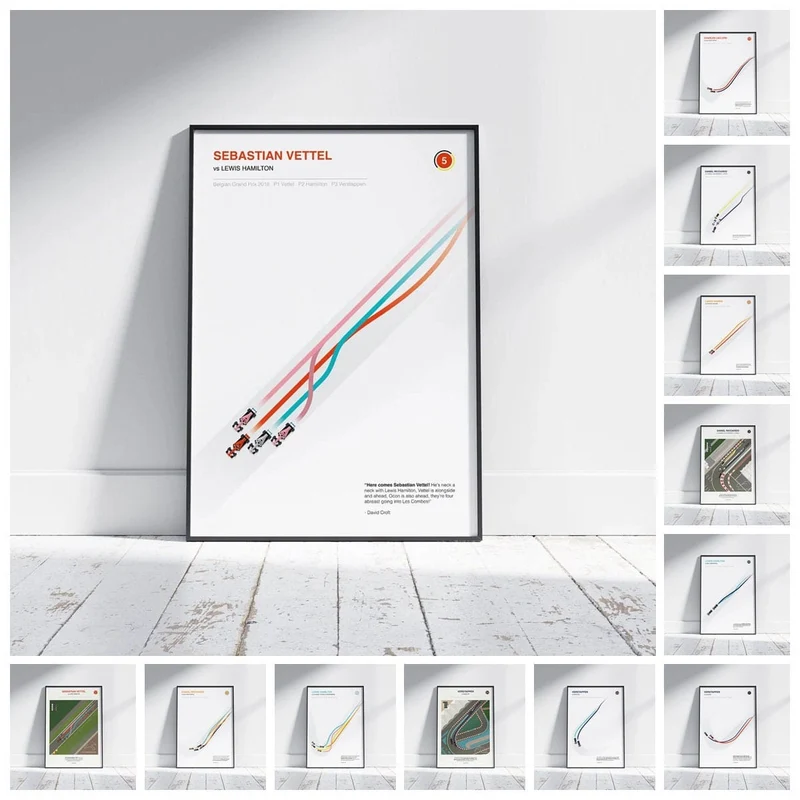 Poster Formel 1 Überholmanöver Linien Kurve Windschatten Rennstrecke Rennfahrer Rennwagen · Deko Print ohne Rahmen