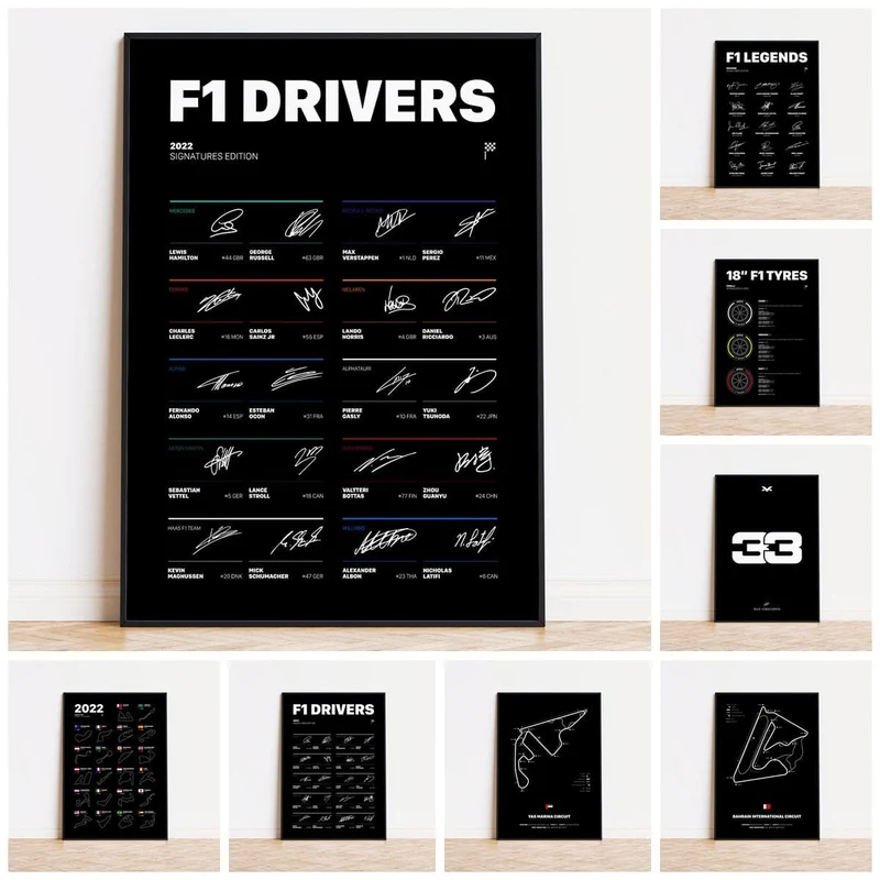 Poster Formel 1 Rennfahrer Legenden Unterschiften · Deko Print ohne Rahmen