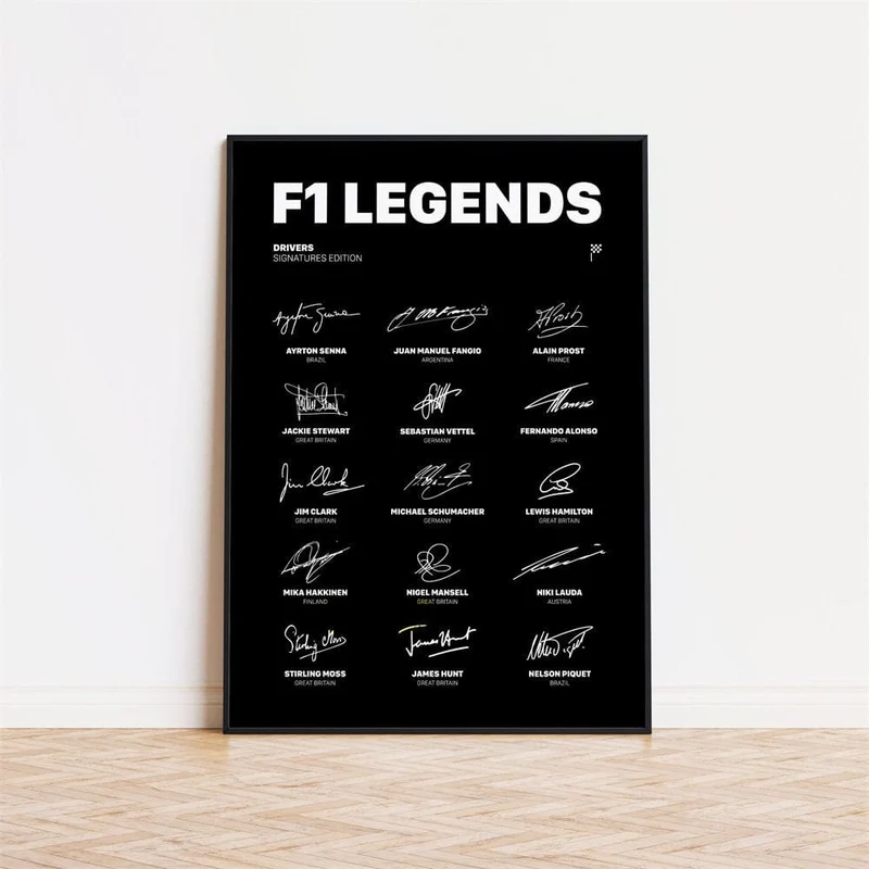Poster Formel 1 Rennfahrer Legenden Unterschiften · Deko Print ohne Rahmen