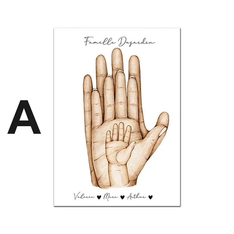 Poster Familie Personalisiert Hände Namen · Haustier Pfote · Regenbogen · Deko Print ohne Rahmen