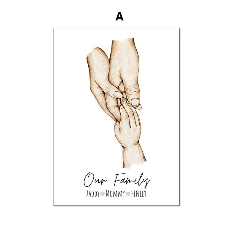 Poster Familie Personalisiert Hände Namen · Zusammenhalt · Verbundenheit · Deko Print ohne Rahmen