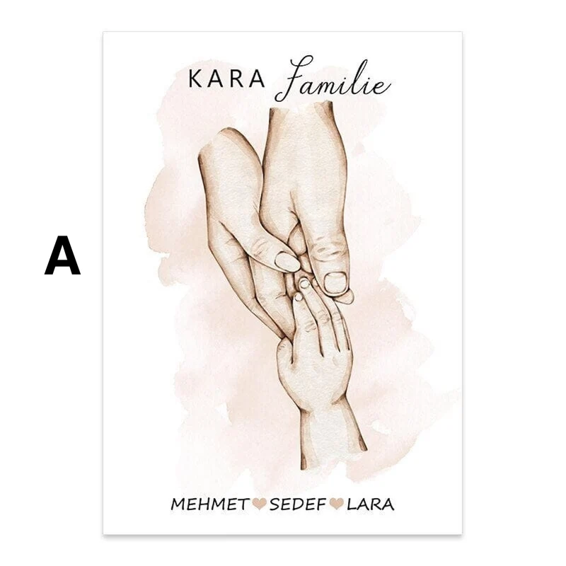 Poster Familie Personalisiert Hände Halten mit Namen als Deko Print ohne Rahmen