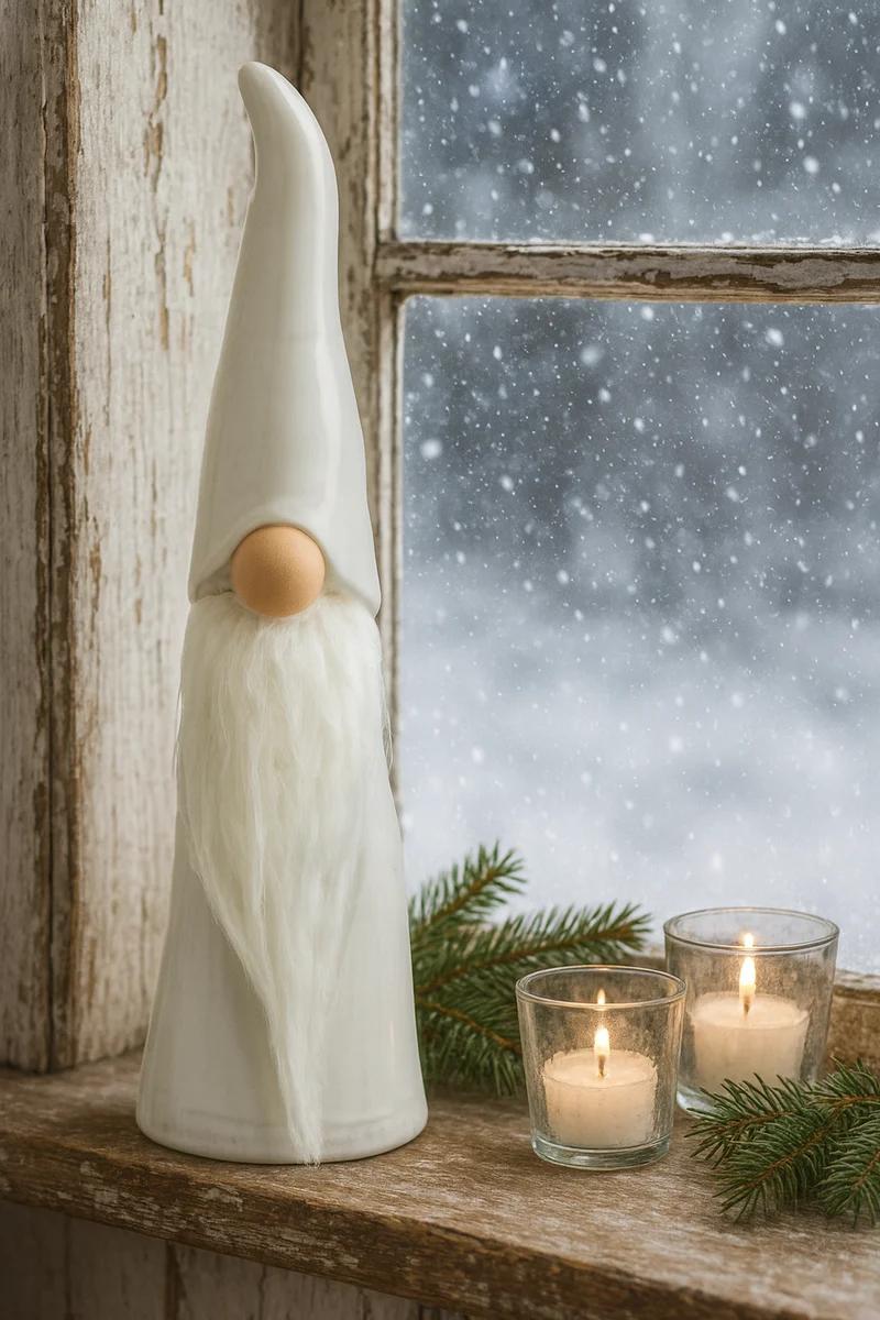 Weihnachtsfigur Wichtel Figur Porzellan weiß Bart
