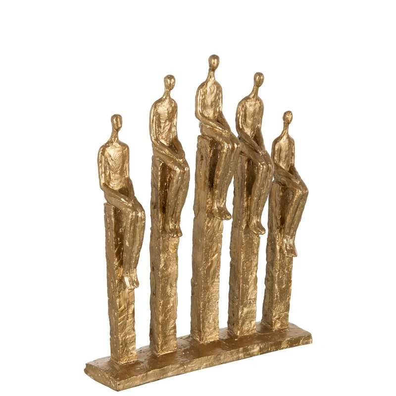 J-Line 5 Figuren auf Säulen Resin gold