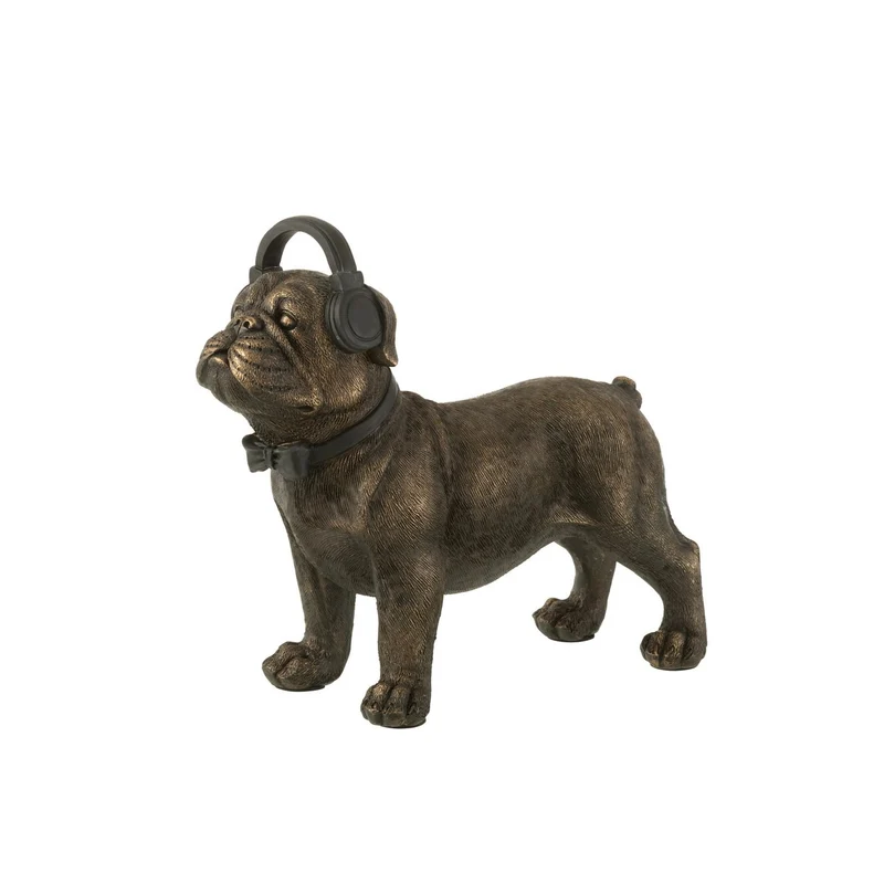 J-Line Figur Bulldogge mit Kopfhörern braun