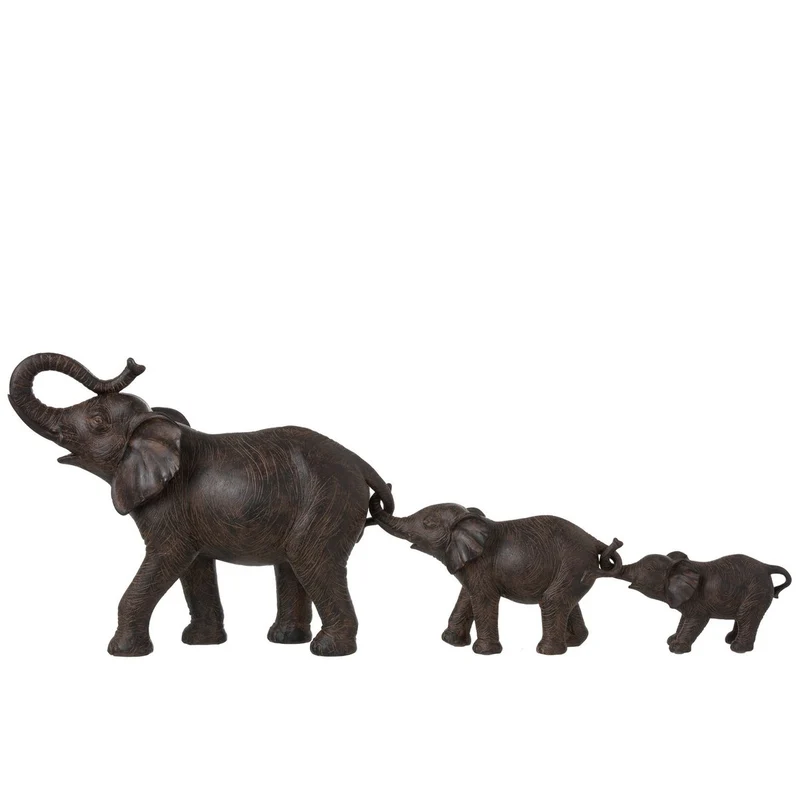 J-Line Figur 3 Elefanten Polyresin Braun