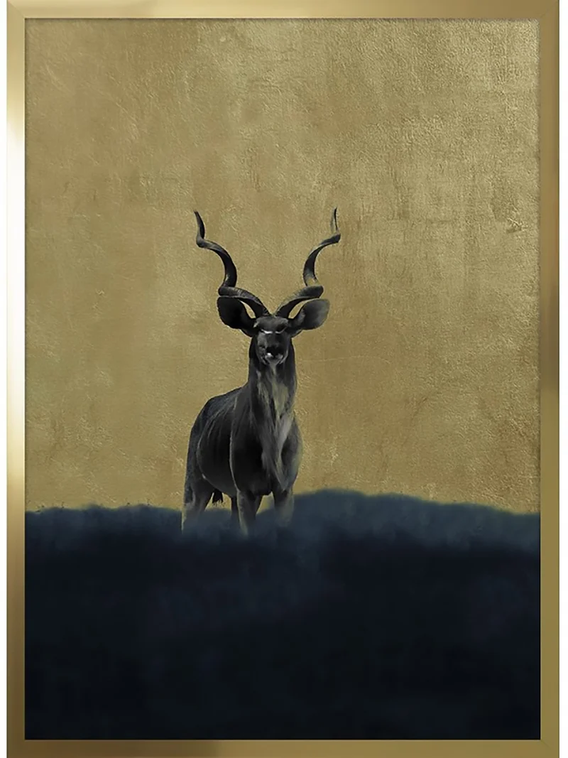 Bild mit Rahmen Kudu Antilope gemalt gold Wanddeko Hirsch