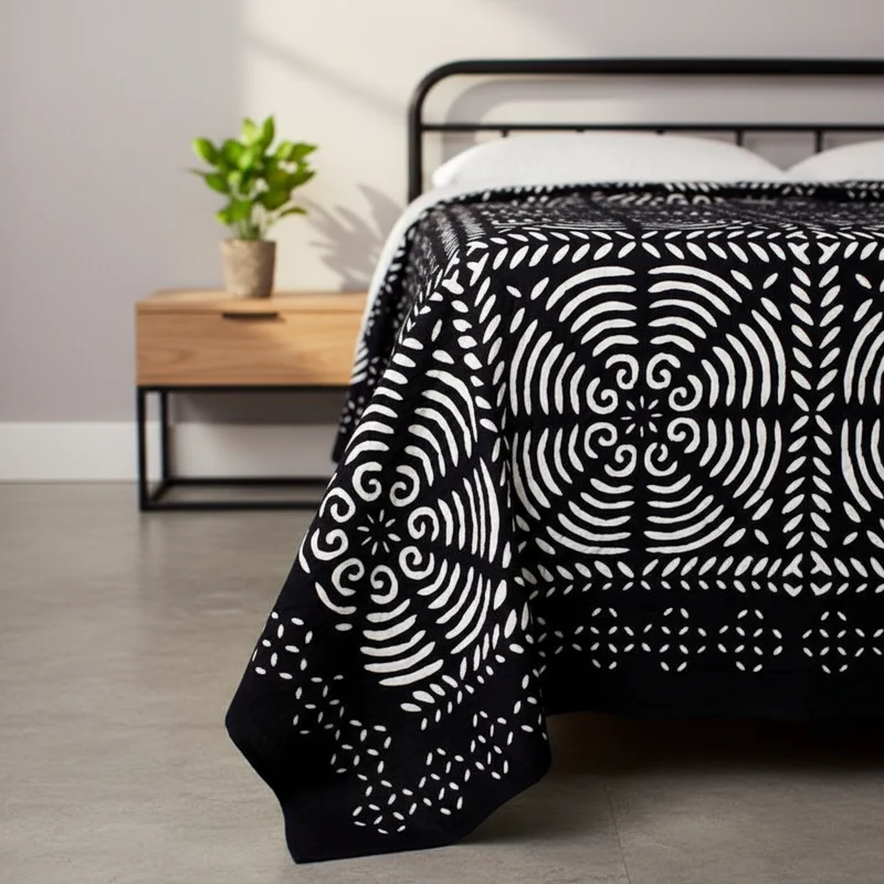 Indradanush Tagesdecke Cutwork schwarz weiß