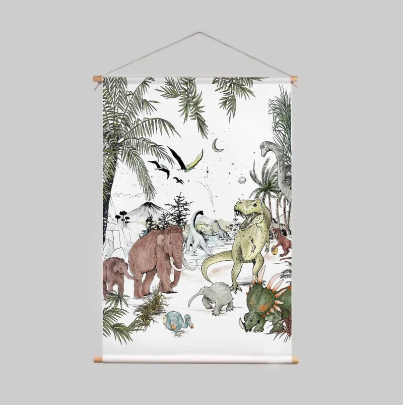 Wandbehang Wanddeko Stoff Dinosaurier 90x130 cm