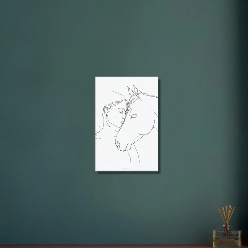 Girl Kissing Horse Line Art