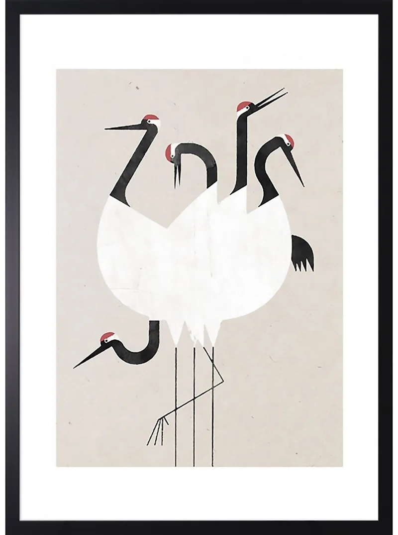 Bild mit Rahmen Vögel japanisch Wanddeko Bild 60x90 cm