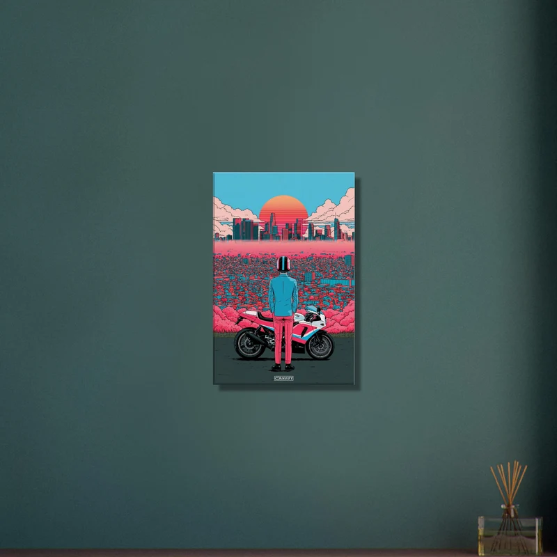 Synthwave City Motorcycle Rider Digital Art