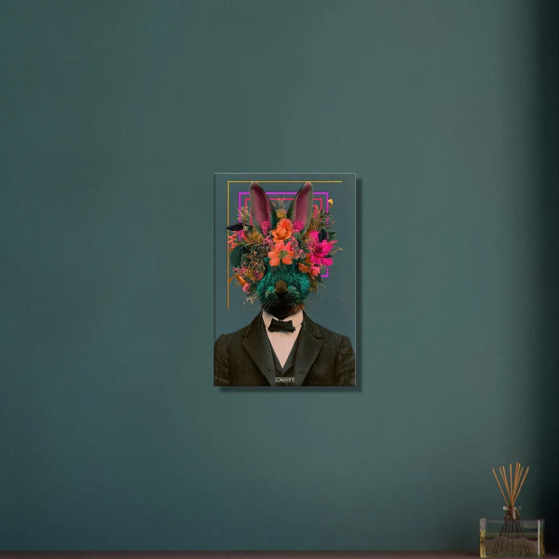 Vintage Floral Rabbit in Suit Abstract Art
