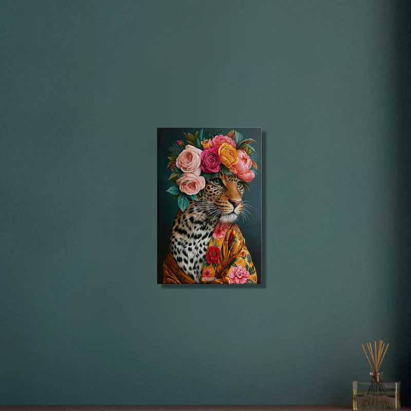 Floral Leopard in Silk Robe Oil Painting