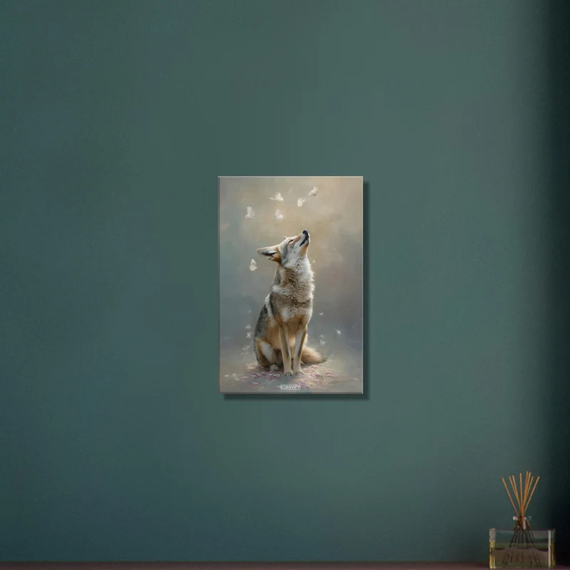 Coyote and Butterflies Oil Painting